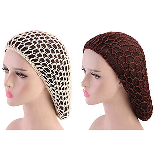 Minkissy 2 Stück Schlafende Haarnetze Häkeln Haarnetz Langes Haar Snood Cover Turban für Frauen Mädchen Beige Kaffee von minkissy