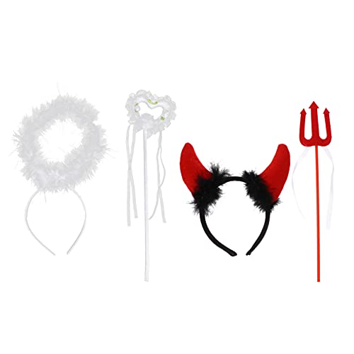 Minkissy 2Sets Engel Und Teufel Hörner Stirnband Set mit Teufel Pitchfork Engel Teufel Kostüm Zubehör für Halloween Weihnachten von minkissy