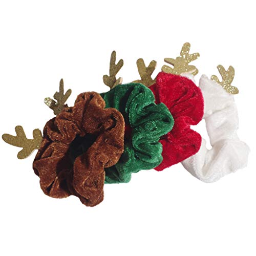 Minkissy 4Pcs Weihnachten Haar Haargummis Rentier Geweih Haargummi Seile Weihnachtszeit Elastische Haarbänder Weihnachten Haarschmuck für Frauen Mädchen von minkissy