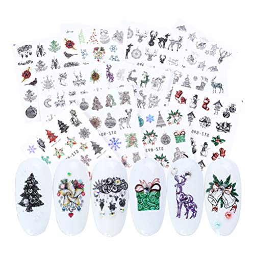 Minkissy Christmas Nail Stickers 24 Sheets Elk Snowman Christmas Tree Nail Art Tattoo Decals Autumn Winter Water Transfer Tip Stickers Decorations for Nail Salon von minkissy