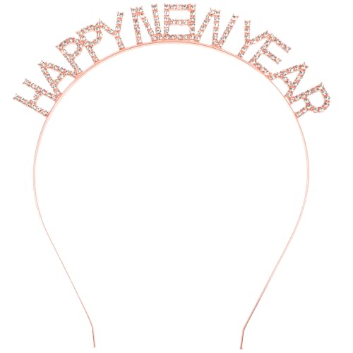 Minkissy Happy New Year Stirnband 2023 Heiligabend Kristall Kopfschmuck Strass Urlaub Party Haarschmuck Rose Gold von minkissy