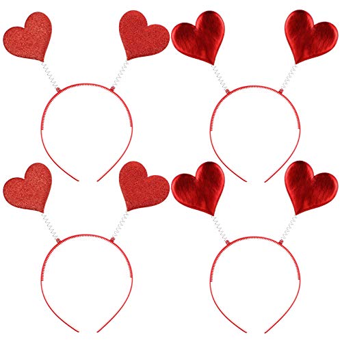 minkissy Herz Stirnband 3D Rot Glitzer Herz Haarband Haarreif Haarbügel Haarschmuck Foto Requisiten für Valentinstag Hochzeit Geschenk Dekoration 4 Stück von minkissy