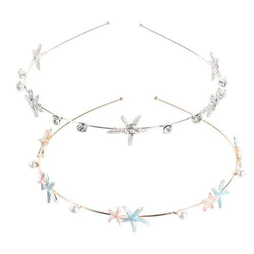 minkissy 2 Stück Seestern Meerjungfrau Stirnband Strass Hochzeit Haarschmuck Strand Hochzeit Haarband für Frauen Bräute und Brautjungfern von minkissy