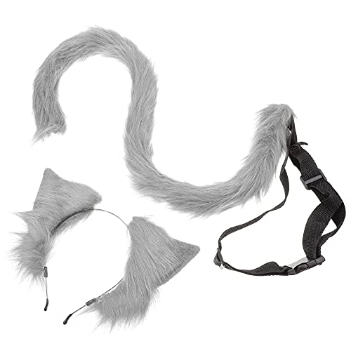 Minkissy Pelz Ohren Stirnband mit Schwanz Katze Ohr Haar Hoops Grau Kopfschmuck Geburtstag Party Cosplay Kostüm Haar Zubehör von minkissy