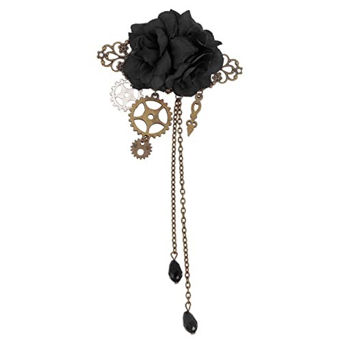 Minkissy Vintage Steampunk Haarclip Gothic Blume Haarnadeln Brosche Quastel Dampf Punk Haar Barrettes Cosplay Kostüm Haarzubehör für Frauen (Schwarz) von minkissy