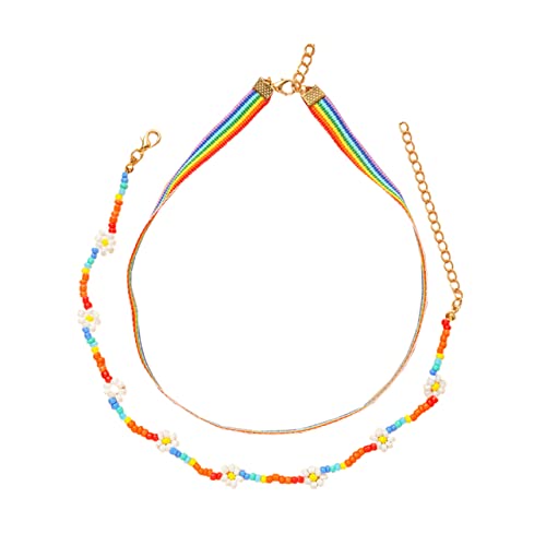 Regenbogen Ethno Perlenkette Damen Geschichtete Choker Halskette für Strand Accessoires für Partys Urlaub Besondere Anlässe von minkissy