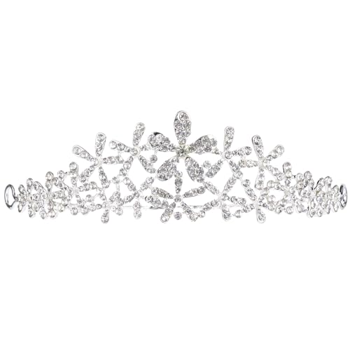 Schnee Kristall Krone Schneeflocke Tiara Braut Strass Kristall Prinzessin Krone Strass e für Frauen Festzüge Braut Tiara Hochzeitskleid Zubehör Abschlussball Pompon, von minkissy