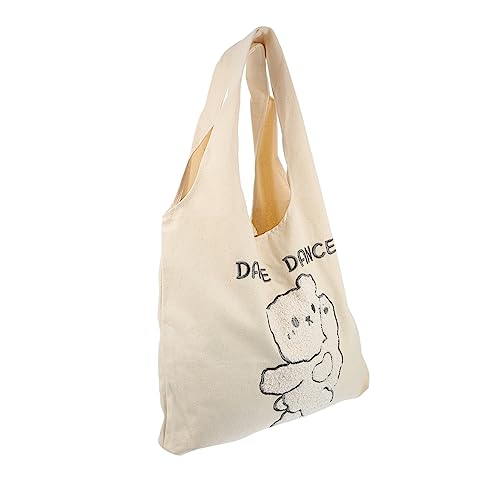 Stylische Canvas mit Gesticktem Design Wiederverwendbare Schultertasche für Einkäufe Schule Reisen Freizeit Langlebig von minkissy