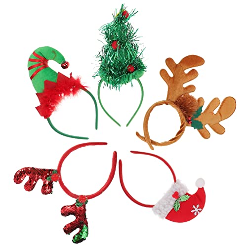 Weihnachtsstirnbänder Weihnachtshaar- Reifen: 5 Stücke Elk Santa Claus Elf Hut Stirnband Urlaub Dress Up Zubehör Rot Und Grün Für Party Kopfdekorationen von minkissy