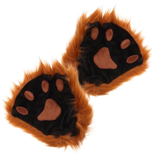 Minkissy BäRen-Wolfspfoten-Handschuhe Pelziger Katzenpfotenhandschuh Katzenkrallen Handschuhe Halloween-TierkostüM FüR Cosplay-Party-Festival-Dekoration Braun 20X7Cm von minkissy