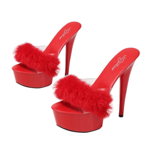 minkissy 1 Paar Hass High Heels Fersen Bestiegen Schuhe Für Frauen Hochhackige Sandale Sommerschuhe Mit Flauschigem Sommerschuhe Mit Hohen Absätzen Rot Obermaterial: Pvc von minkissy