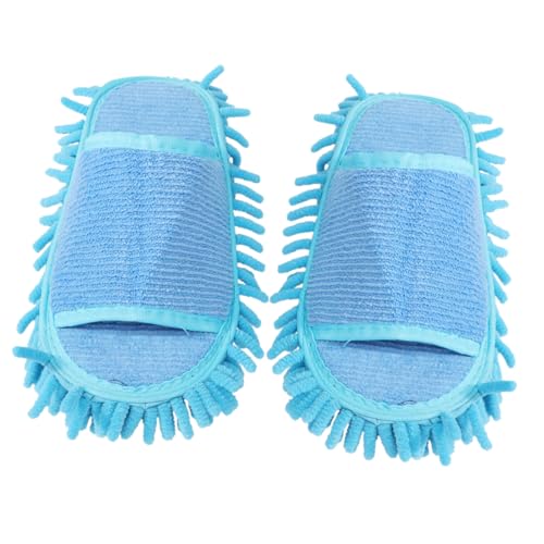 minkissy 1 Paar Hausschuh aus Staubtuch Peep-Toe-Hausschuh offener Reinigungsschuh Mop-Pantoffel Peep-Toe-Mop-Hausschuhe Blau von minkissy
