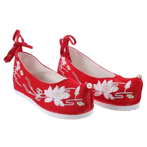 minkissy 1 Paar Innenhöhenverbesserte Stoffschuhe Hausschuhe Schuhe Männer Bestickte Schuhe Frau Schuhe Chinesische Stoffschuhe Traditionelle Chinesische Schuhe Hanfu-schuhe Segeltuch Rot von minkissy