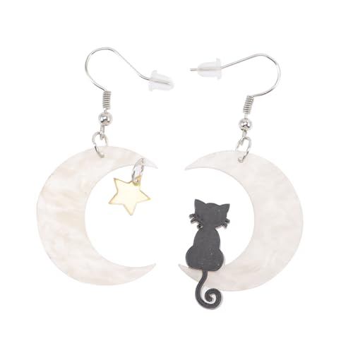 minkissy 1 Paar Katzenohrringe Damen Mond und Sternohrringe Leichtem für Besondere Anlässe Hypoallergen und zu Tragen Beige Ohrhaken von minkissy