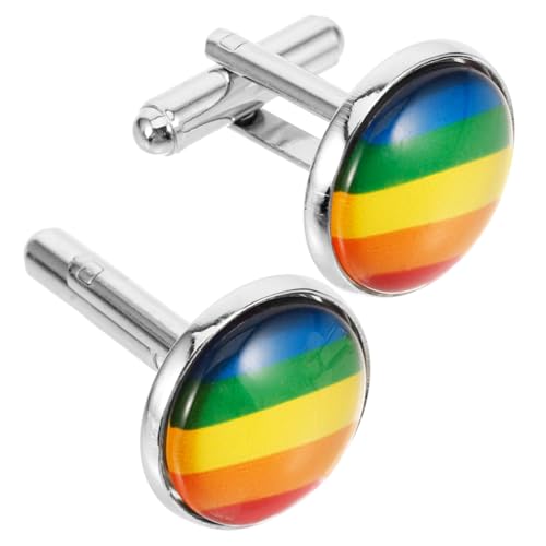 minkissy 1 Paar Regenbogen-Manschettenknöpfe für Männer Smoking ihn Ärmel Männer Shirt Männerzubehör Arm coole Manschettenknöpfe Anzug Manschettenknöpfe Anzug Schmuck Zinklegierung von minkissy