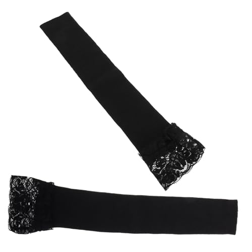 minkissy 1 Paar Strick -Spitzenärmel Frauen Winter stricken Arm Ärmel fingerlos Spitze schwarze Handschuhe schwarze Armhandschuhe Spitzen-Armstulpen Spitzenhandschuhe schwarz Polyester von minkissy