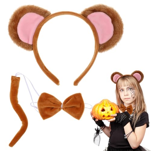 minkissy 1 Satz Affen-Stirnband-Set Tierkostüm Haarband Kostüm Mausohren Ohrzubehör Party Muffen tierohren haarreif tier ohren haarreif Halloween-Kopfschmuck Cosplay-Zubehör kurzer Plüsch. von minkissy