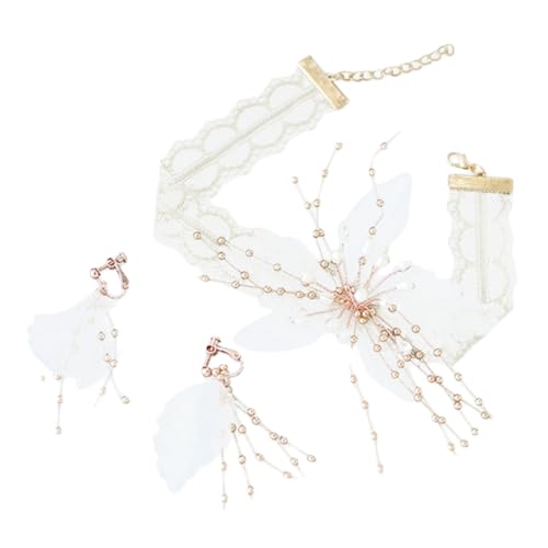 minkissy Schmuckset Für Damen Mit Blumenkette Und Perlenohrringen Hängeohrringe Und Spitzenkettenset Für Hochzeit Und Alltag von minkissy