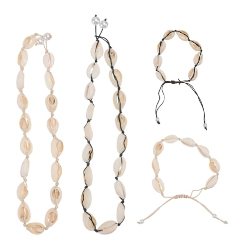 minkissy 1 Satz Boho Muschelschmuck für Damen Teiliges Natürlichem Shell Wachsseil Halskette Armbänder für Strand Partys Tägliches von minkissy