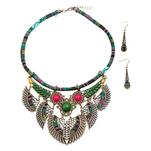 minkissy 1 Satz Boho Schmuckset für Damen Grüne Halskette Ohrringe Hochwertigem Material Elegantes Design für Besondere Anlässe für Valentinstag Weihnachten von minkissy