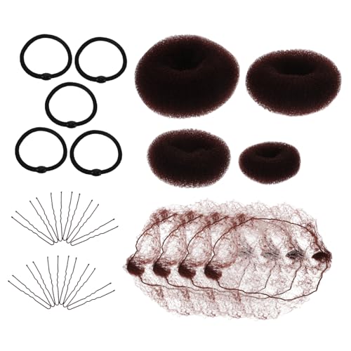 minkissy 32-teiliges Set Kaffee Handtuch Kreis Dutt Haarnetz Set Mit Clips Werkzeug Für Tanz Stewardess Styling von minkissy