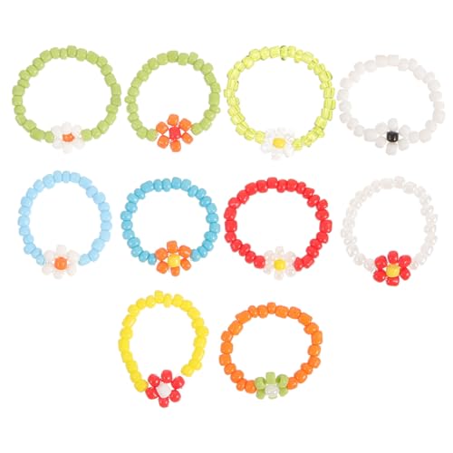 minkissy 1 Satz Handgefertigtes Perlenring Für Teiliges Mit Elastischer Struktur Für Schmuck Für Sommer Besondere Anlässe Farbenfrohe Ringe Für Kleinen Fingerzauber 10 Stück von minkissy