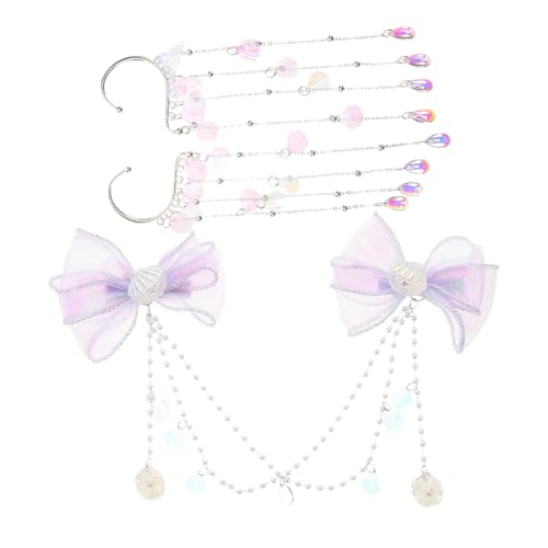 minkissy 1satz Meerjungfrau Haarspangen Mit Perlen Und Quasten Süße Haaraccessoires Für Mädchen Bow Forehead Chain Für Partys Und Besondere Anlässe von minkissy