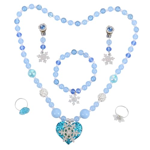 minkissy 1 Satz Perlenkette Armband -ohrring -set Schmuck Des Mädchens Mädchengeschenk Ohrclip Schmuck Mit Schneeflockenmotiven Perlenarmband Süße Accessoires Plastik Blau von minkissy