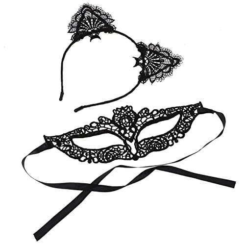 minkissy 1 Satz Spitzen-stirnband-set Spitzen-ohr-stirnband Spitzenstirnbänder Für Frauen Spitze Für Frauen Kostüm Kopfschmuck Halloween-katzenohren Fuchs Cosplay Ausgabekarte Fräulein von minkissy