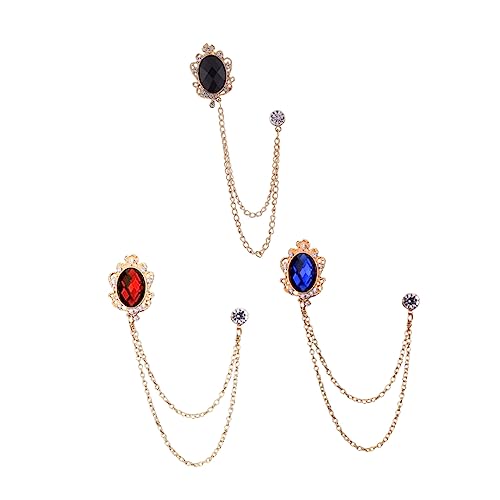 minkissy 3stücke Herren Kragennadel Mit Edelstein Und Kette Anzug-accessoire Für Abschlussball Brosche Für Männer Schmuck Für Besondere Anlässe von minkissy