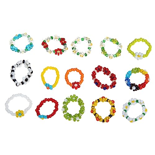 minkissy 1 Satz Teiliges Elastische Blütenringe Für Damen Fingerreifen Partys Hochzeiten Besondere Anlässe Stilvolles Schmuckdesign Mit Perlen Blumenmotiven 15 Stück von minkissy