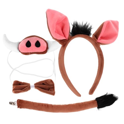 minkissy 1 Satz Warzenschwein-stirnband Cosplay Hörner Tiere Lamm Stirnband Stirnbänder Kopfbedeckung Reifen Stirnband Und Fliege Mit Schweineohren Performance-kostüm-requisite Stoff von minkissy