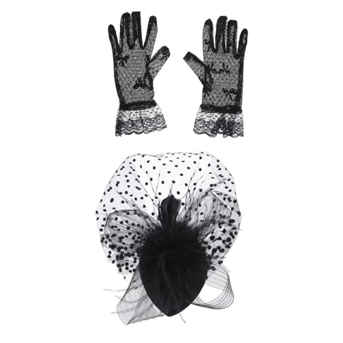 minkissy Cheongsam Retro Netzgarn Hut und Handschuhe Satz für Hochzeiten Partys Festivals Elegantes Accessoire mit und Schleier Damen Kopfbedeckung und Haarschmuck von minkissy