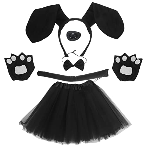 minkissy Cosplay Hund Ohr Stirnband Schwanz Fliege Nase Handschuhe Tutu Rock Set für Halloween Hundeanzug Haarhöhle Kaffee Stoff Schwarz von minkissy