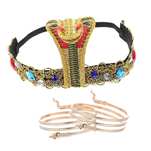 minkissy 1 Satz Schlangen-stirnband-armband Spiralarmreif Kopfbedeckung Mit Schlangenperlen Schlangendehnungsarmband Armband Ohrringe Für Frauen Spiral- Damen Serpentin Ägypten Metall von minkissy