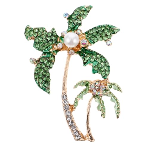 minkissy Grüne Kokospalmen Brosche Legierung mit Strass Modisches Accessoire für Frauen Glänzende Brosche für Anlässe Wie Hochzeit Geburtstag Sommerpartys von minkissy