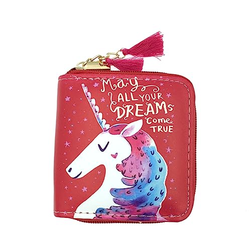 minkissy 1 Stück Einhorn Geldbörse Student Mädchen Trendy Party Schule Karikatur Geldbörsen PU-Geldbörse mit Reißverschluss Kurze Geldbörse Cartoon-Geldbörse Reißverschluss Brieftasche rot von minkissy