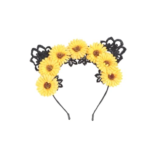 minkissy Sonnenblumen Haarreifen Mit Katzenohren Spitzen-stirnband Haarschmuck Für Frauen Halloween Haarband Gelb Für Kostümpartys Und Maskenbälle von minkissy
