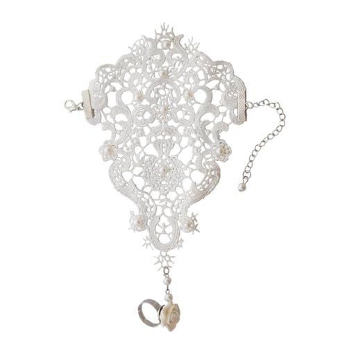 minkissy 1 Stück Hand Schmuck Weißes Armband mit Integriertem Ring Hochzeitsaccessoire für Damen für Besondere Anlässe Tägliche Nutzung von minkissy