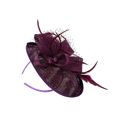 minkissy 1stk Mesh-stirnband Fascinatoren Für Damen Haargummis Für Mädchen Band-haarspange Haarbänder Für Damen Party Haarband Mit Schleier Fascinator Stirnband Frau Violett Hut Schal Feder von minkissy