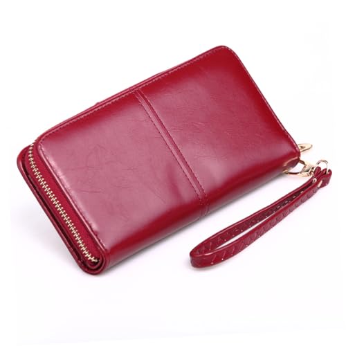 minkissy 1 Stück Ölwachs -Leder -Brieftasche Geldbeutel Reißverschluss Brieftasche Weibliche Geldbörse Damenhandtasche Münzgrundstückszips Brieftasche Geldbörse Brieftasche Rotwein von minkissy