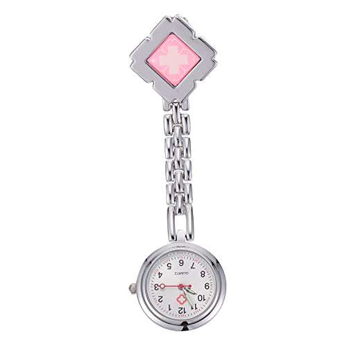 minkissy 1 Stück Praktische Krankenschwester Taschenuhr mit Clip Fob Uhr Rosa mit Silberkette für Pflegekräfte und Ärzte Leicht und Langlebig für Krankenschwestern von minkissy