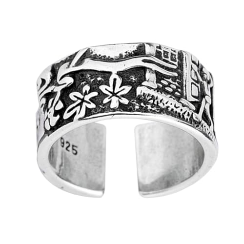 minkissy 1 Stück Retro Ethnischer Finger Ring mit Blumenmuster Verstellbarer Offener Ring für Damen Stilvoller Schmuck Hautfreundlichem Material von minkissy