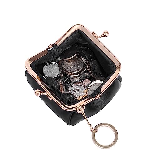 minkissy Retro Ölwachsschicht Rindsleder Clutch Geldbörse Münzaufbewahrungstasche Für Damen Schwarz Robustes Material Praktischer Ring Für Bequemes Tragen Aufbewahrungsbox Für Bargeld Und k von minkissy