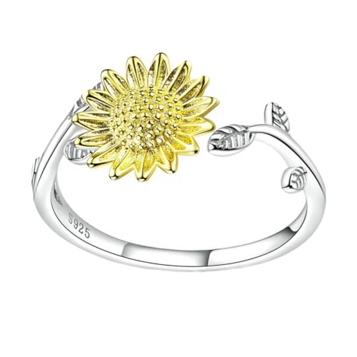 minkissy Sonnenblumen Ring Aus Silber Mit Öffnung Design Finger Schmuck Für Frauen Und Mädchen Einstellbar Rostfrei Elegant Passend Für Jeden Anlass von minkissy