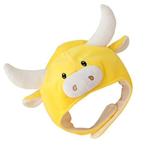 minkissy 1 Stück Stierkopfhut Lustige Kostümstütze Kuscheltier Hut Kuh Hut in Stierkopfform camoing tiermütze hutschachtel the hat dekorativer Partyhut entzückender Kostümhut Plüsch Yellow von minkissy