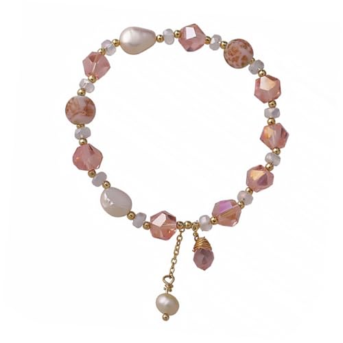 minkissy 1 Stück Süßes Perlenarmband für Damen Elegantes Handgelenk Accessoire Rosa Kristallen Süßwasserperlen für Outfit von minkissy