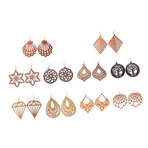 minkissy 10 Paare Holzohrringe Damen Boho Geometrisch Diamantform Inspiriert Leicht Elegant Schmuck für Teen von minkissy
