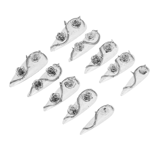 minkissy 10stücke Transparente Extra Lange Falsche Nägel Mit Französischer Spitze Jeweled Acrylic Nails Mit Einzigartigen Stacheligen Details Für Frauen Und Mädchen Wiederverwendbar von minkissy