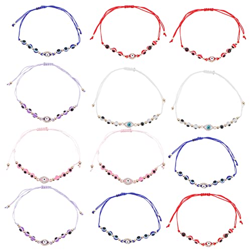 minkissy 12 Stück Teiliges Evil Eye Armband Damen Handgefertigt Geflochtenes Kettenarmband Modischer Schmuck Langlebig Komfortabel für Freundinnen Mutter Tochter von minkissy